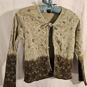 Limited Too sz 14 tie front floral print olive green dip-dye jacket 100% cotton
